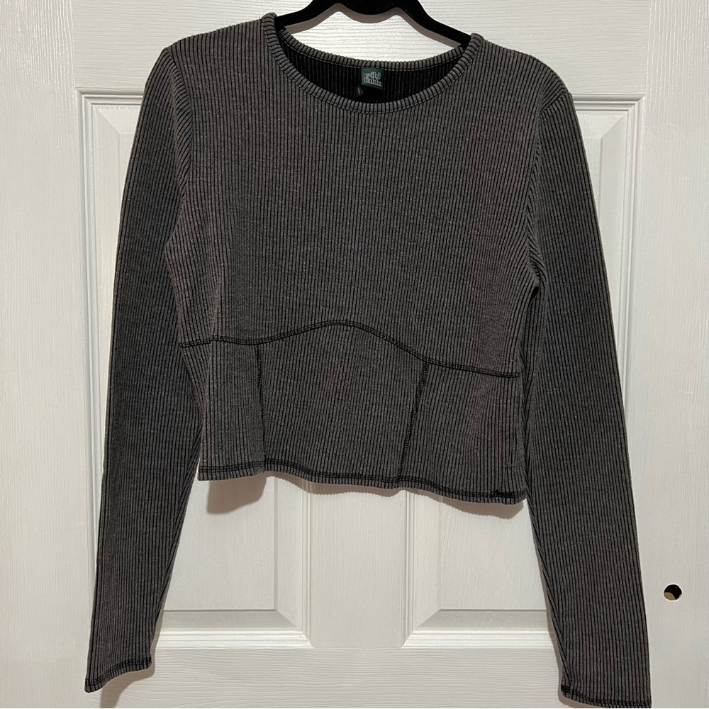 Wild Fable Black Ribbed Long Sleeve Top